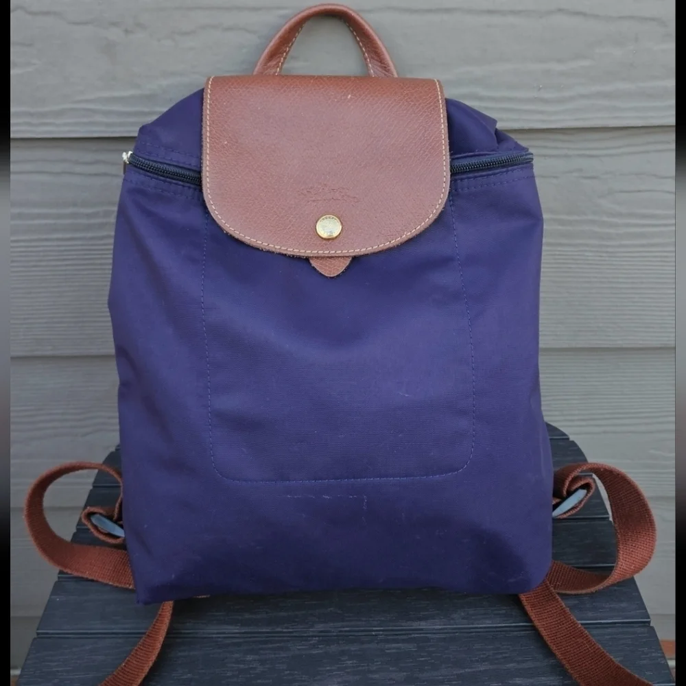Longchamp Le Pliage Nylon Foldable Original Backpack Purple Brown 1011667